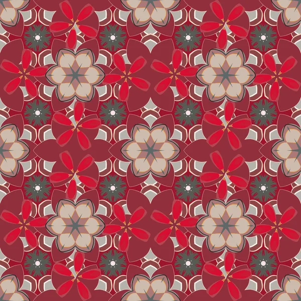 Bezešvé Roztomilý Vzor Malých Květin Šedé Červené Béžové Barvy Rastrové — Stockový vektor