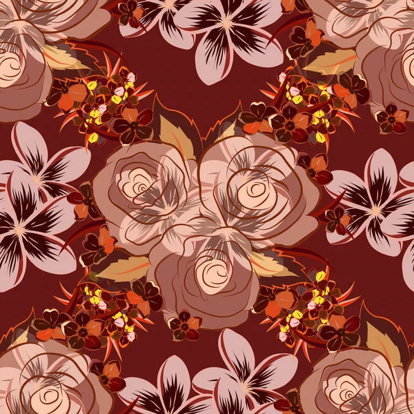 Illustration Vectorielle Stock Motif Sans Couture Fleurs Roses Abstraites Feuilles — Image vectorielle