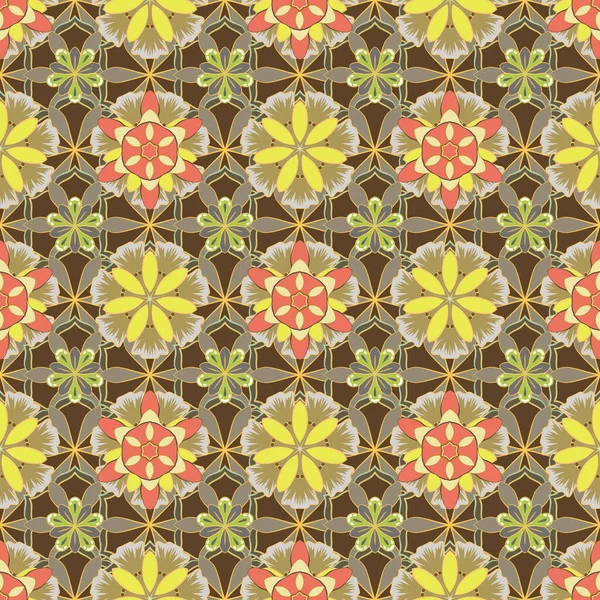 Textura Perfecta Adorno Floral Colores Amarillo Gris Marrón Ilusión Óptica — Archivo Imágenes Vectoriales