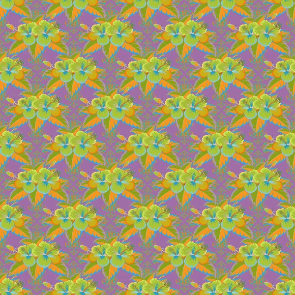 Peint Main Modèle Sans Couture Vectoriel Fleurs Hibiscus Tropicaux Jungle — Image vectorielle