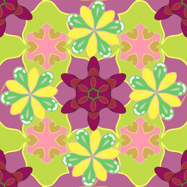 Lüks, yıldızlı, pürüzsüz bir şablon. Raster karışık yıldız deseni, yıldız süslemeleri, sarı, yeşil ve pembe ızgara..