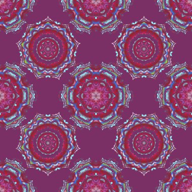 Dekoratif tasarım unsuru filigran hat sanatı. Vektör çizimi. Mor, kırmızı ve mavi klasik barok süsü. Retro pürüzsüz desenli antika akanthus.