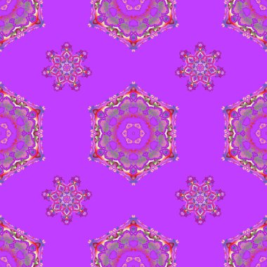 Şam Biçimli Barok deseni. Barok damaske klasik menekşe ve kırmızı vektörsüz model arka plan. Antika çiçekli duvar kâğıdı, ortaçağ barok soyut çiçekleri ve süsleri..