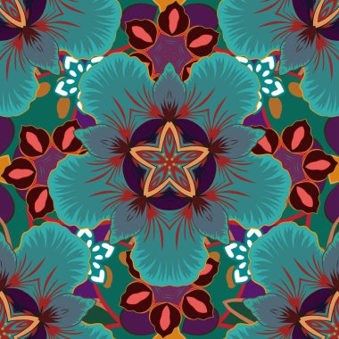 Vektör çizimi. Eski bir süs. Basit, pürüzsüz desen - gri, mavi ve yeşil elementler.