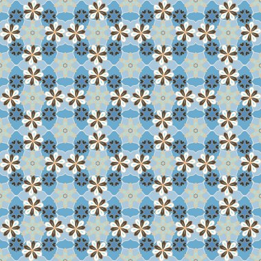 Vektör çiçek deseni. Yeşil, kahverengi ve mavi renklerde renksiz çiçekler..