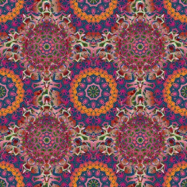 Barok klasik, turuncu ve pembe renklerde, pürüzsüz desen. Şatafatlı klasik süs, duvar kağıtları, baskı, tekstil veya kumaş için kraliyet Victoria dönemi dokusu. Vektör illüstrasyonu.