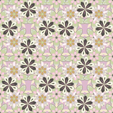 Beyaz, gri ve bej renklerde kusursuz bir arkaplan. Küçük çiçekli, pürüzsüz bir desen. El çizimi raster çizimi.