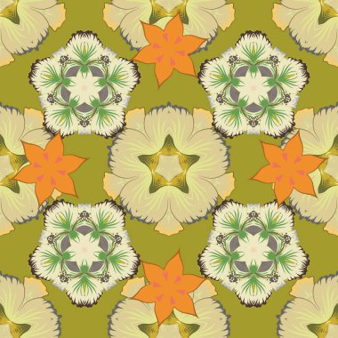 Kraliyet çiçeğiyle modern çiçek deseni. Sarı, turuncu ve bej renkli renkler. Kusursuz çiçek süsü..