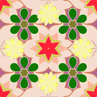 Elin pürüzsüz deseni yeşil, pembe ve bej renkli pek çok küçük çiçek çizmiş..