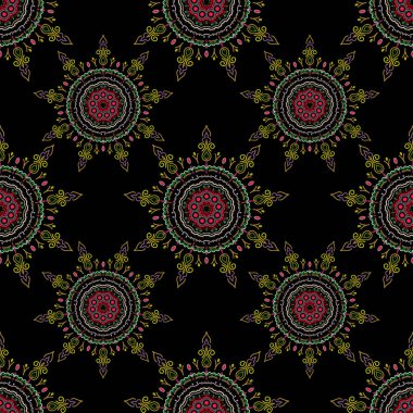 Damask, yeşil renklerde çiçeksiz arkaplan deseni. Vektör illüstrasyonu.