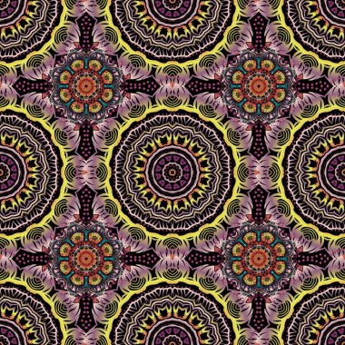 Vektör çizimi. Damask pürüzsüz arkaplan deseni turuncu ve pembe renklerde.