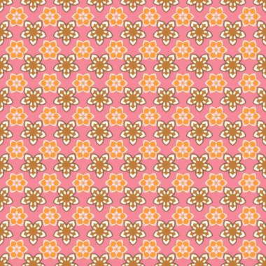 Tekrar eden çiçek deseni. Modern Motley çiçek deseni pembe, turuncu ve bej renklerde. Çiçek Yazdırma.