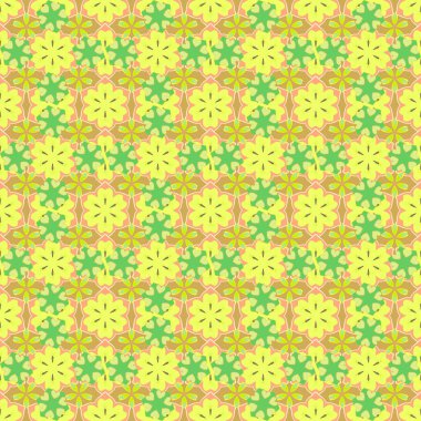 Ditsy pürüzsüz desen. Sarı, bej ve yeşil renkli vektör çiçekleri. Küçük çiçeklerin içinde sevimli bir çiçek deseni var. Vektör illüstrasyonu.