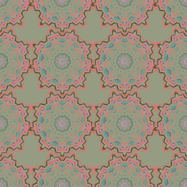 Vektör çizimi. Damask pürüzsüz deseni pembe ve kahverengi renklerde.