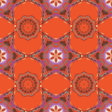 Kahverengi ve mor renkli çiçek süsü. Kusursuz bir arka plan. Renkli desenler antika.