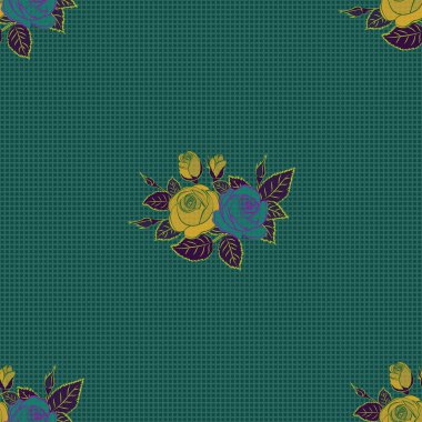 Gül ve yapraklarla suluboya kusursuz desen. Dekorasyon ya da tasarım için güzel desen. Turuncu ve mavi renkli moda baskı. Gül çiçekleri ve yapraklarla zarif bir desen..