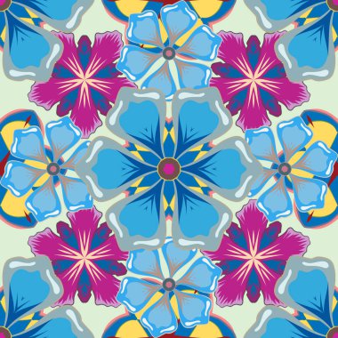 Mavi, mor ve sarı küçük çiçekli vektör arkaplan. Elle boyanmış, dikişsiz çiçekler..