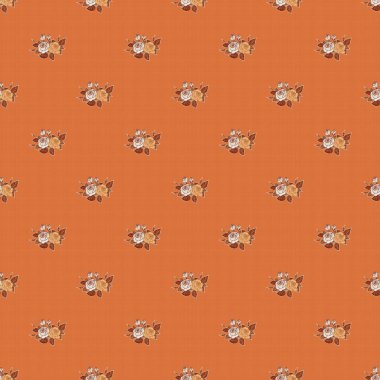 Gül çiçekleriyle süslü çiçek arkaplanı. Soyut kahverengi, bej ve turuncu güllerle pürüzsüz bir desen..