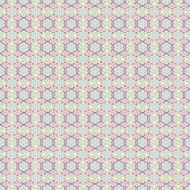 Yeşil, bej ve gri renkli çiçek motifleri ile soyut zarafet deseni.