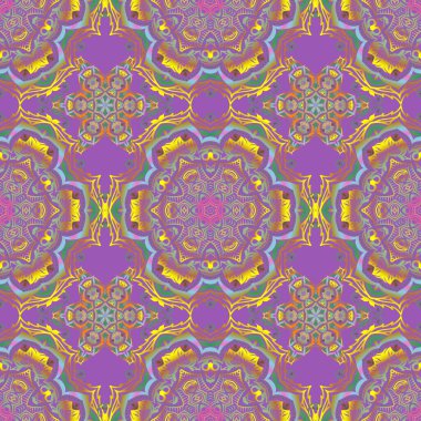 Barok tarzında kusursuz desenli doğu süsü. Geleneksel klasik çok renkli vektör kalıbı. Çok renkli mor arkaplan.