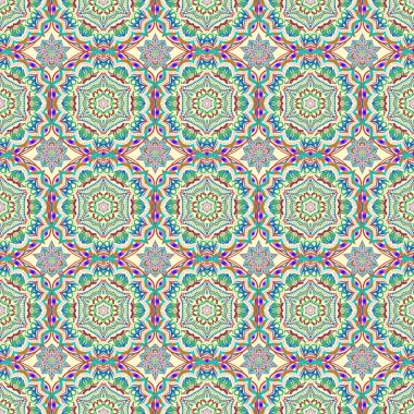 Çiçeksiz desen. Duvar kağıdı barok, pürüzsüz arkaplan pembe, yeşil ve mavi renklerde..