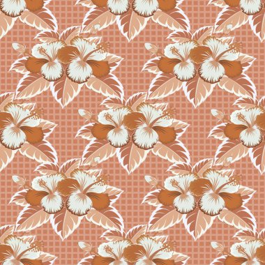 Renksiz vektör desenli çiçek deseni. El çizimi çiçek deseni, turuncu, kahverengi ve pembe dekoratif çiçekler. Vektör illüstrasyonu.