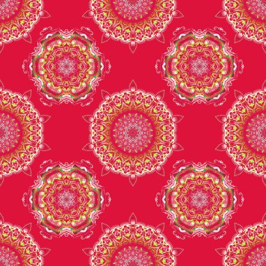 Yeşil ve kırmızı soyut süs, soyut dekoratif elementlerin vektörsüz deseni.