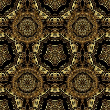 Düğün davetiyeleri, kartvizit, sertifika, logo şablonu için süs çiçekleri. Vektör dairesi altın ızgara ve siyah arka plandaki elementler. Süs tasarım şablonu.