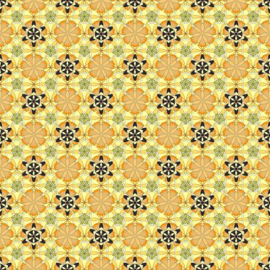 Bej, gri ve sarı renklerde desensiz çiçek deseni. Düz desenli, soluk çiçekli vektör deseni.