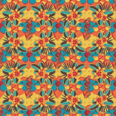 Sarı, mavi ve turuncu renklerde kusursuz el yapımı raster tesisat deseni..