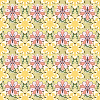 Beyaz, turuncu ve sarı renklerde çiçeklerin kusursuz dokusu. Optik yanılsama. Resimler iç tasarım, baskı, web ve tekstil tasarımı için iyidir.