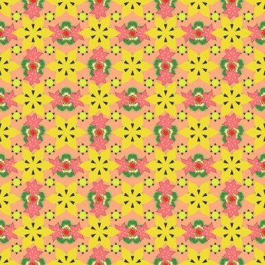 Geleneksel Hint çiçekleri sarı, bej ve pembe renklerde. Raster illüstrasyonu.