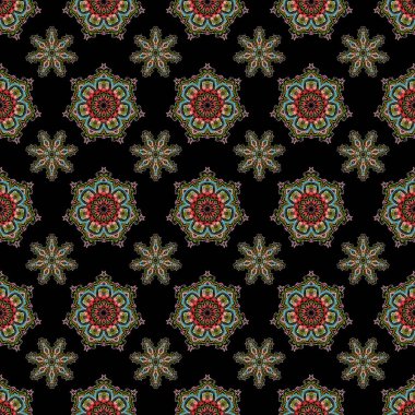 Yeşil ve pembe renklerde, barok klasik, pürüzsüz desen. Şatafatlı klasik süs, duvar kağıtları, baskı, tekstil veya kumaş için kraliyet Victoria dönemi dokusu. Vektör illüstrasyonu.