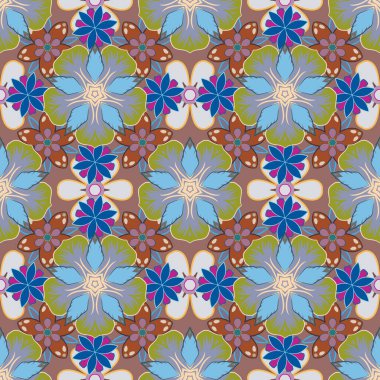 Mavi, sarı ve bej renkli renkler. Kraliyet çiçeğiyle modern çiçek deseni. Kusursuz çiçek süsü..