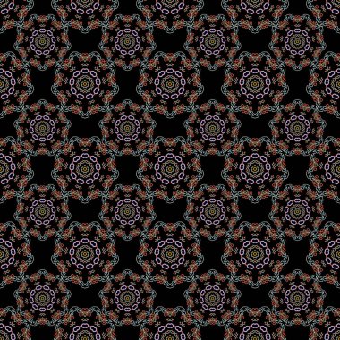 Arap tarzında soyut bir model. Grafiksel modern model. Kusursuz vektör arkaplanı. Siyah arkaplanda turuncu ve sarı doku.