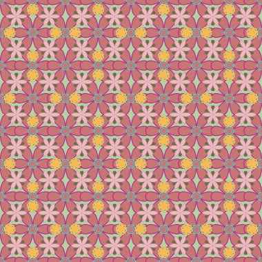 Elle çizilmiş, pürüzsüz desen. Sarı, mor ve pembe renkte birçok çiçek. Vektör desenli çiçek deseni.