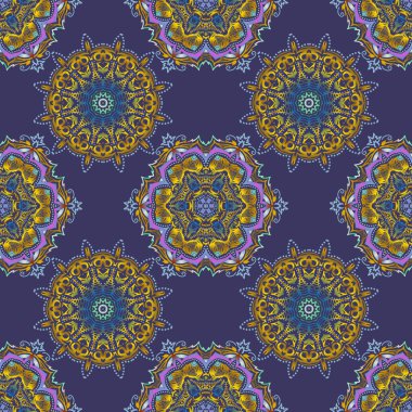 Mor arka plan, çok renkli. Barok tarzında kusursuz desenli doğu süsü. Geleneksel klasik çok renkli vektör deseni.