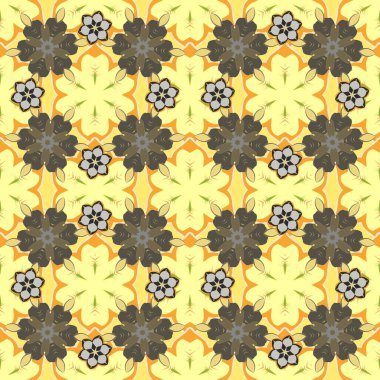 Doğu ya da Arap, Rusya sanat geçmişi. Stok raster soyut el çizimi deseni bej, sarı ve kahverengi renkli çiçekler. Kart ya da afiş için kusursuz şablon.
