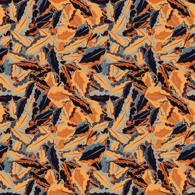 Vektör çizimi. Damask 'ın kahverengi, turuncu ve gri renklerinde kusursuz çiçek deseni.