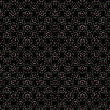 Siyah arka planda Magenta ve yeşil süs. Duvar kâğıdı barok, İspanyol kumaşı. Çiçeksiz desen. Kusursuz arkaplan.