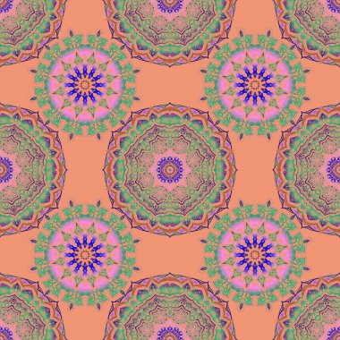 Mor ve yeşil renklerde Victoria dönemi desenli klasik dekoratif arka plan. Vektör çizimi. Kusursuz damaske deseni.