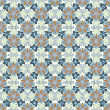 Gri, bej ve mavi renklerde kusursuz el yapımı raster çiçek deseni..