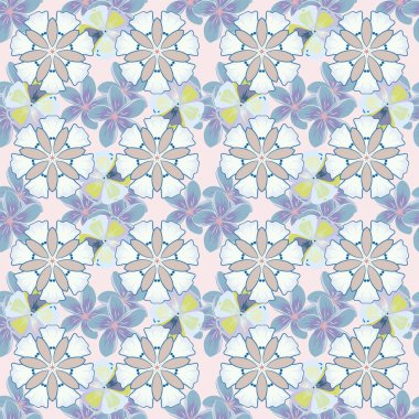 Web sayfaları, düğün davetiyeleri, tekstil, duvar kağıtları için vektör romantik arka plan. Suluboya çiçekleri mavi, yeşil ve gri renklerde kusursuz desen.