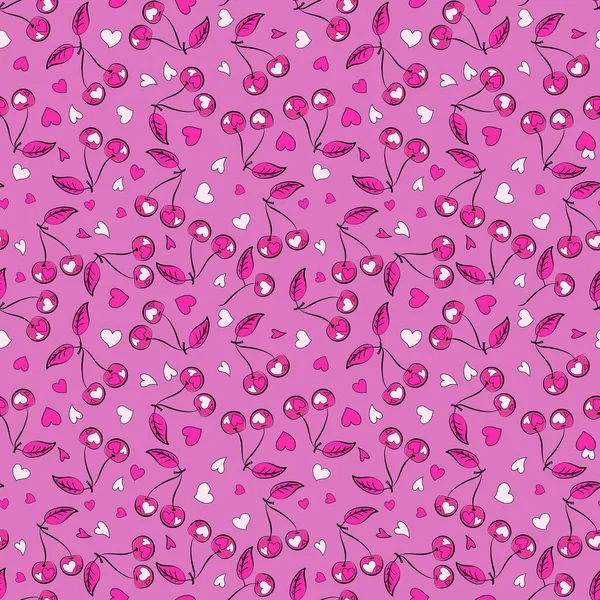Nahtloses Muster Mit Violetten Magenta Und Lila Kirschen Vektorflorale Illustration — Stockvektor