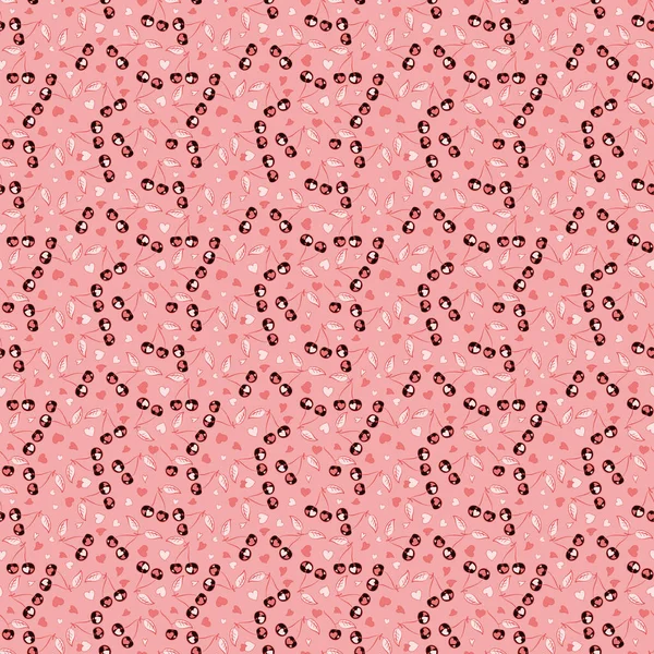 抽象的なヴィンテージチェリーとスクエア組成 ピンク 茶色の桜のスタイルのベクトルシームレスパターン — ストックベクタ