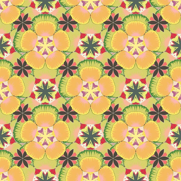 Ilusión Óptica Textura Perfecta Adorno Floral Colores Beige Amarillo Verde — Vector de stock