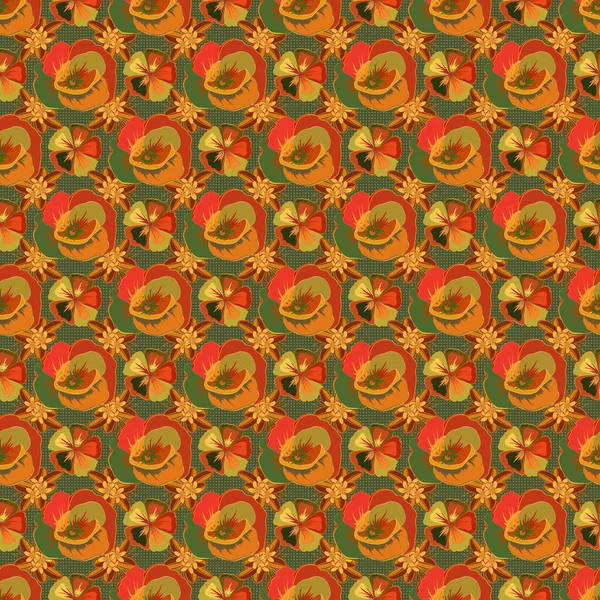 Raster Seamless Floral Pattern Yellow Orange Green Macpies Multicolored — стоковый вектор