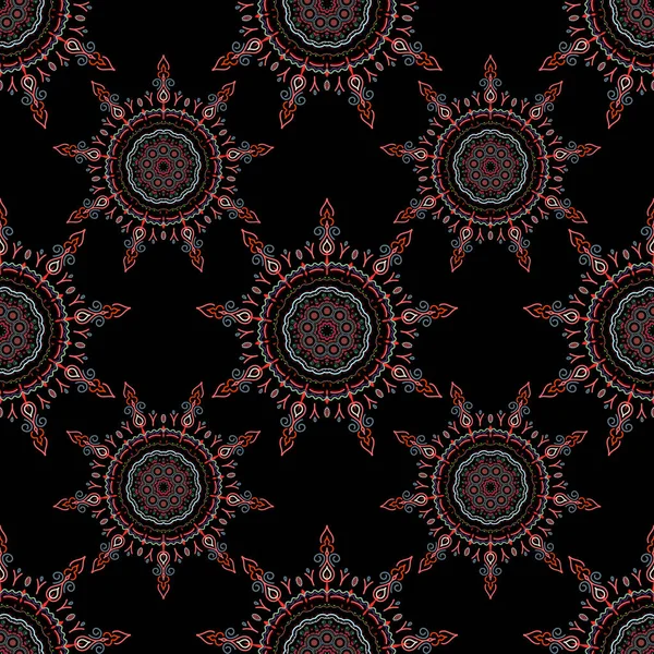 Abstraktes Muster Arabischen Stil Nahtloser Vektorhintergrund Rote Textur Auf Schwarzem — Stockvektor