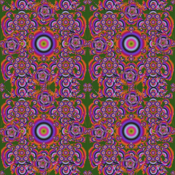 Бесшовный Узор Симпатичными Цветками Зеленого Фиолетового Оранжевого Цветов Весенний Винтажный — стоковый вектор