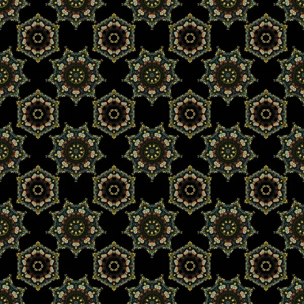 Abstraer Flores Fondo Negro Modelo Floral Sin Problemas Daño Colores — Vector de stock